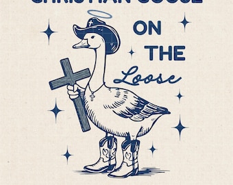 Ganso cristiano tonto, ganso cristiano suelto PNG, ganso vaquero, ganso religioso divertido, diseño moderno basado en la fe, ganso amante de Jesús.