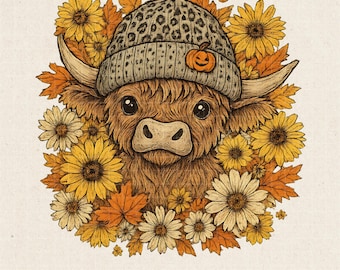 Fall Highland Cow PNG: Leopard Print Western Design (Digital Download)