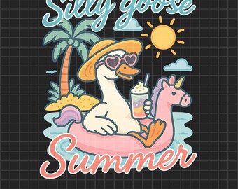 Silly Goose Summer PNG: Unicorn Float, Tropical Drink (Digital Download)