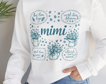 Mimi Floral Grandma Gift Unisex Heavy Blend™ Crewneck Sweatshirt, Cottagecore Botanical Mothers Day Mimi Sweatshirt