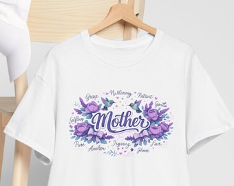 Mother Floral Watercolor Shirt, Purple Botanical Mom Gift, Mothers Day Tee, Unisex Heavy Cotton Tee, Hummingbird Mom