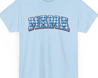 Gingham MAMA Shirt, Mothers Day Gift for Mom, Varsity Mama Tee, New Mom Baby Shower Gift, Unisex Heavy Cotton Tee
