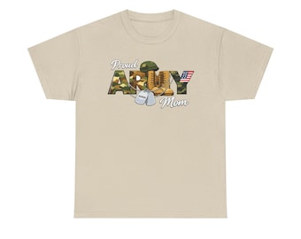 Proud Army Mom Shirt Personalized Name Dog Tags Unisex Heavy Cotton Tee Military Family Gift Army Mom Tee Patriotic USA Support