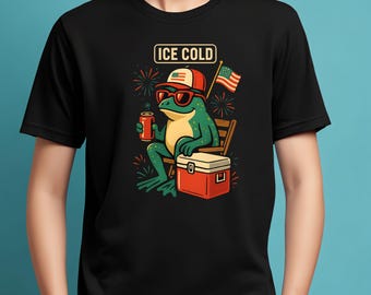 Fourth of July Frog Shirt, Funny Beer, USA Patriotic Tee, Gift Dad