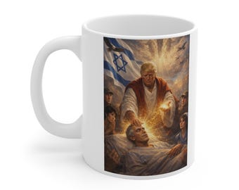 Messianic Healing Illustration Mug | Jesus Heals Man, Israeli Flag, Religious Art
