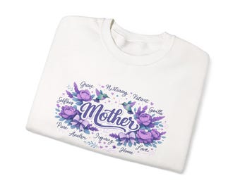 Watercolor Mother Floral Unisex Heavy Blend™ Crewneck Sweatshirt, Purple Botanical Mom Gift, Mothers Day Cozy Pullover