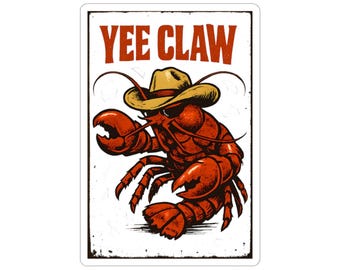 Yee Claw Lobster Cowboy Kiss Cut Stickers, Funny Western Beach Sticker, Vintage Distressed Decal for Water Bottle Laptop