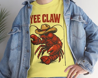 Yee Claw Lobster Cowboy Shirt, Funny Western Beach Tee, Tomato Girl Summer Gift, Vintage Graphic Unisex Heavy Cotton Tee