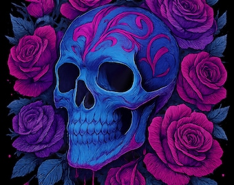 Floral Skull Sublimation Clipart | Gothic T-Shirt Design (Digital Download)