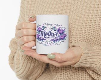 Floral Mother Watercolor Gift Ceramic Mug, (11oz, 15oz) Lavender Lilac Script, Mom Coffee Cup, Mothers Day Present
