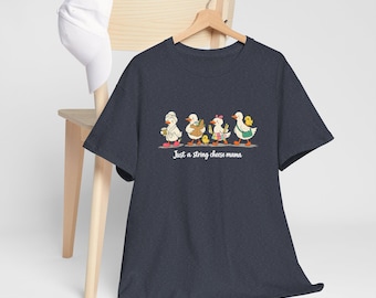 ストリングチーズママ ユニセックス ヘビーコットンTシャツ、おもしろいガチョウママTシャツ、トレンディな母の日グラフィックTシャツ、母の日ギフト