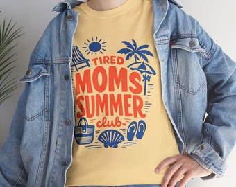 Tired Moms Summer Club Shirt, Retro Beach Mom Graphic Tee, Funny Mom Life Gift, Vacation Mom, Unisex Heavy Cotton Tee
