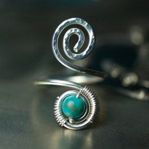 Turquoise Toe Ring, Argentium Silver Spiral Wirework Toe Ring Chinese Turquoise, Nickel Free, Blue, December Birthstone Andromeda image 2