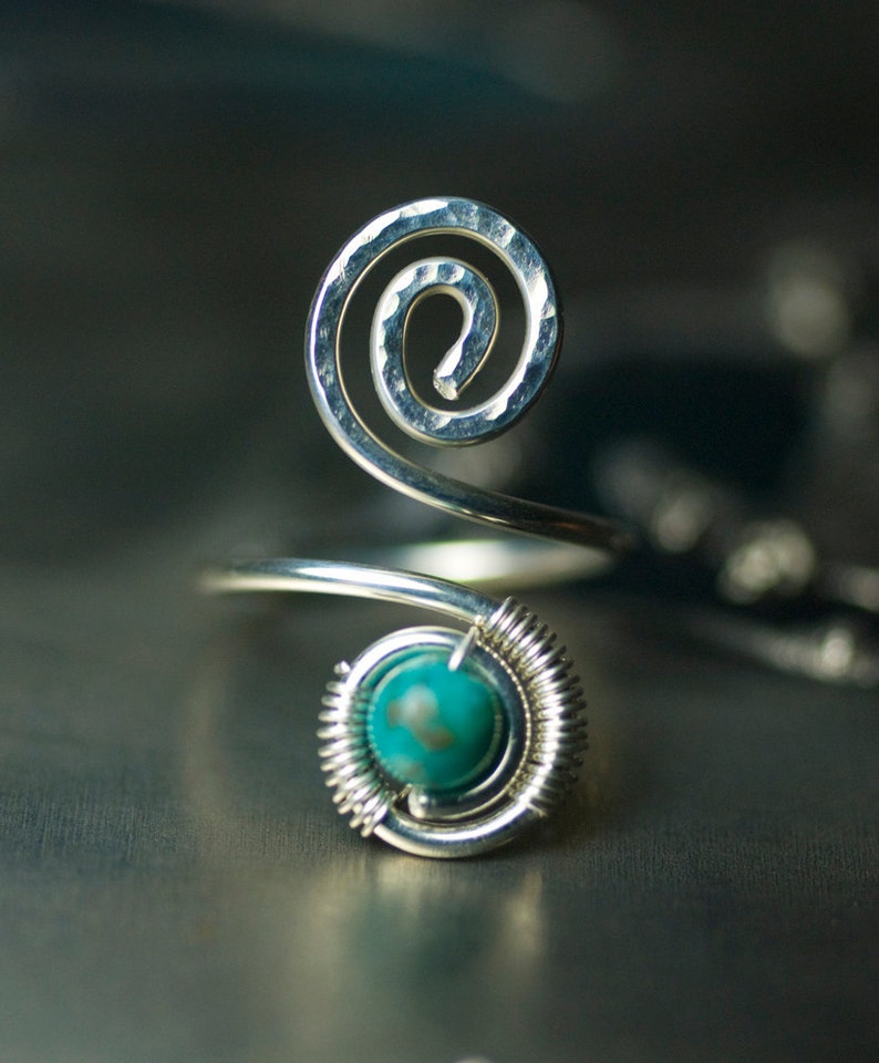 Turquoise Toe Ring, Argentium Silver Spiral Wirework Toe Ring Chinese Turquoise, Nickel Free, Blue, December Birthstone Andromeda image 2