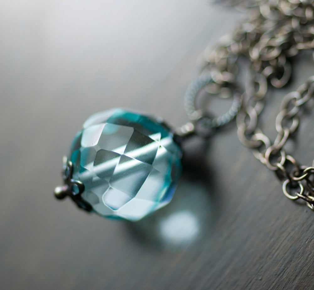 Aqua Blue Quartz Necklace: Oxidized Sterling Silver Gemstone