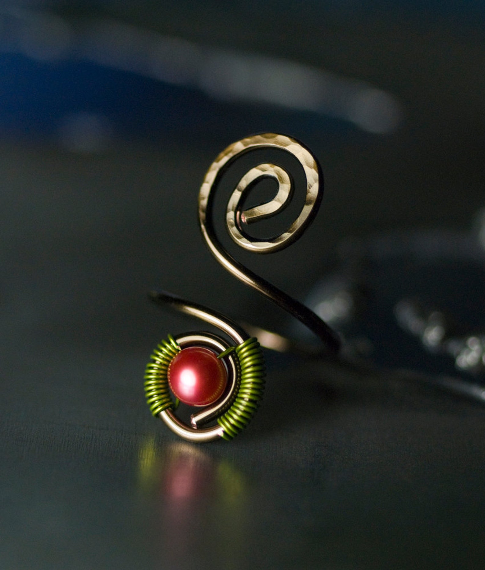 Copper Toe Ring Hot Raspberry Pink Freshwater Pearl Green Etsy