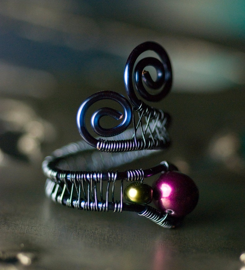 Pearl Ring Purple Ring Dark Blue Copper Wirework Ring AA - Etsy