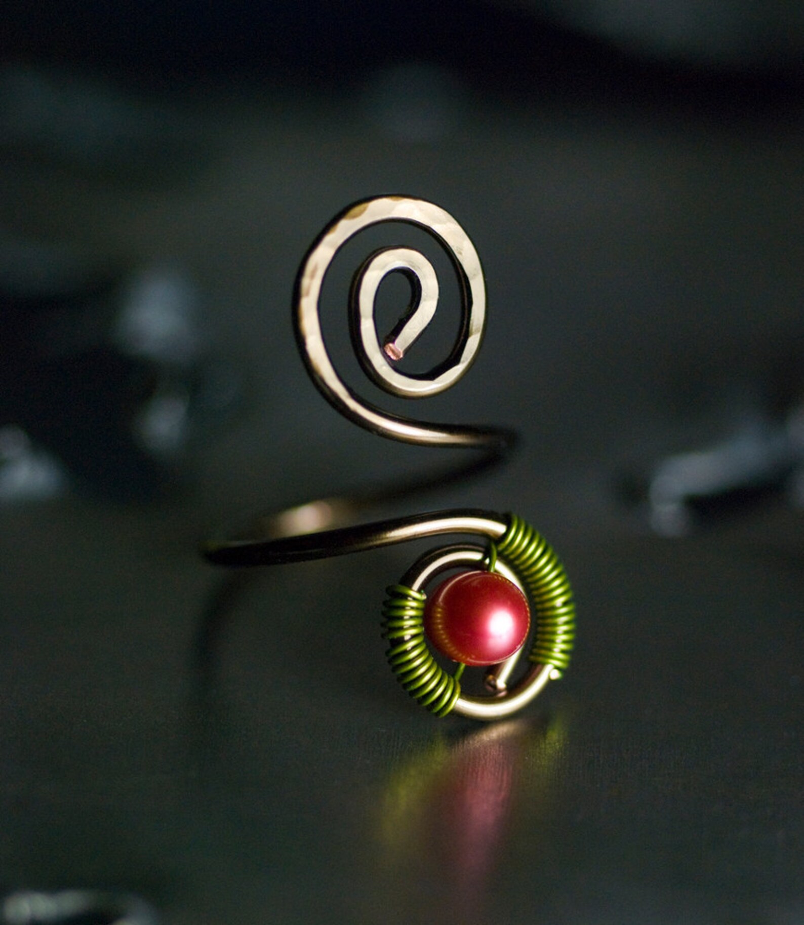 Copper Toe Ring Hot Raspberry Pink Freshwater Pearl Green Etsy