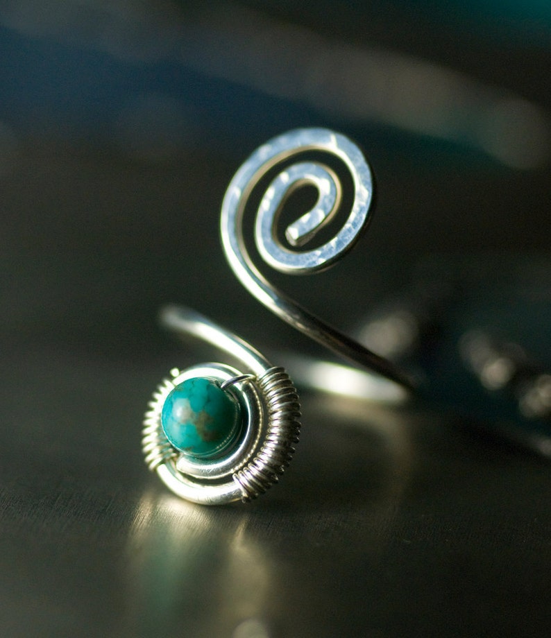 Turquoise Toe Ring, Argentium Silver Spiral Wirework Toe Ring Chinese Turquoise, Nickel Free, Blue, December Birthstone Andromeda image 1