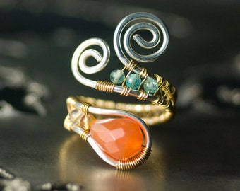 Red Agate Ring, Silver, Gold, Gemstone, Argentium Silver, Copper Ring - Red Agate, Blue Apatite, Tangerine, Orange, Moss & Mist Jewelry