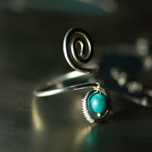 Turquoise Toe Ring, Argentium Silver Spiral Wirework Toe Ring Chinese Turquoise, Nickel Free, Blue, December Birthstone Andromeda image 3