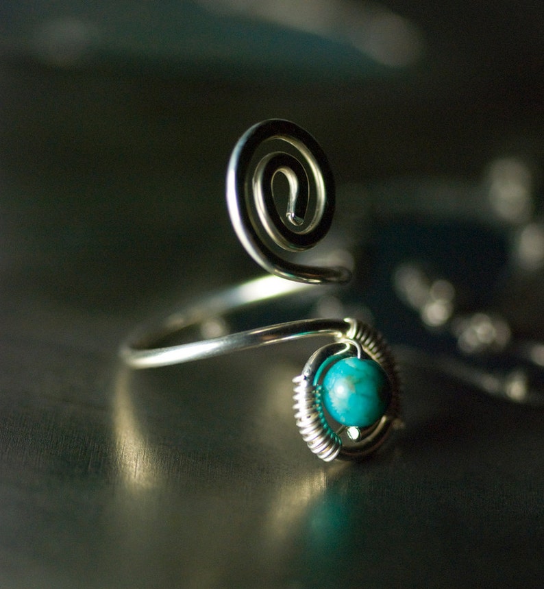 Turquoise Toe Ring, Argentium Silver Spiral Wirework Toe Ring Chinese Turquoise, Nickel Free, Blue, December Birthstone Andromeda image 3