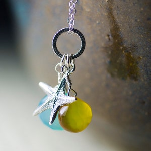 Sea Blue and Sunkissed Yellow Chalcedony Starfish Charm Sterling Silver Necklace Tranquility image 2
