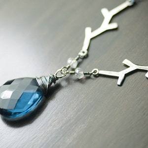 Deep Blue Quartz Gemstone Sterling Silver Necklace - Midnight Blue, Night, Woodland, Branches, Moonlight, Starlight, Night - &quot;Starry Night&quot;