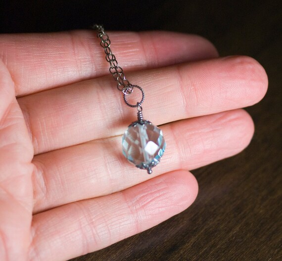 Aqua Blue Quartz Necklace: Oxidized Sterling Silver Gemstone