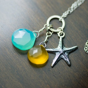 Sea Blue and Sunkissed Yellow Chalcedony Starfish Charm Sterling Silver Necklace Tranquility image 3