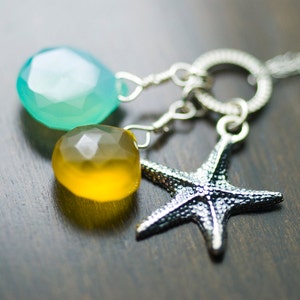 Sea Blue and Sunkissed Yellow Chalcedony Starfish Charm Sterling Silver Necklace Tranquility image 4