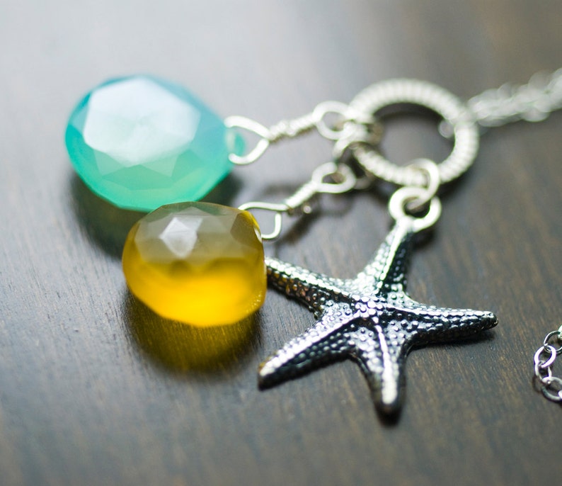 Sea Blue and Sunkissed Yellow Chalcedony Starfish Charm Sterling Silver Necklace Tranquility image 4