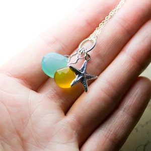 Sea Blue and Sunkissed Yellow Chalcedony Starfish Charm Sterling Silver Necklace Tranquility image 5
