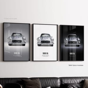 Mercedes 300 SL Gullwing - Póster de coche / Arte mural automotriz / Regalo para amantes de los coches / Arte mural para niños, habitación de niños, oficina en casa