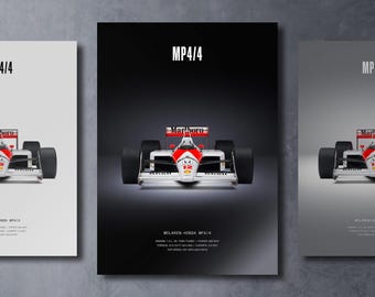 McLaren MP4/4 (1988), Ayrton Senna - Impresión de póster de coche / Arte mural automotriz / Regalo para amantes de los autos / Arte mural para niños, dormitorio de niños, oficina en casa
