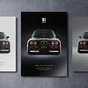 BMW M3 Sport Evolution E30 - Póster de coche / Arte mural automotriz / Regalo para amantes de los coches / Arte mural para niños, habitación de niños, oficina en casa