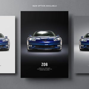 Chevrolet Corvette Z06 C6 - Poster de voiture | Art mural automobile | Cadeau pour amateur de voitures | Décoration murale pour enfants, chambre de garçons, bureau à domicile
