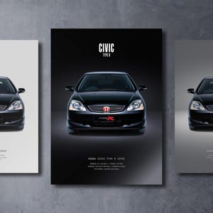 BMW Civic Type R Ep3 - Auto Poster Druck | Automobiles Wandbild | Auto-Liebhaber Geschenk | Wandkunst für Kinderzimmer, Jungenzimmer, Home Office