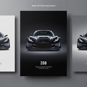 Chevrolet Corvette Z06 C7 - Poster de voiture | Art mural automobile | Cadeau pour amateur de voitures | Décoration murale pour enfants, chambre de garçons, bureau à domicile
