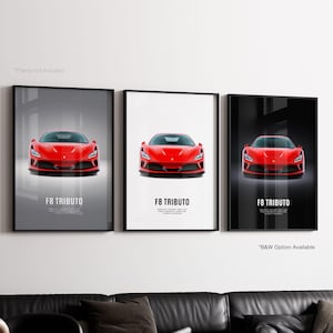 Ferrari F8 Tributo - Car Poster Print | Automotive Wall Art | Car Lover Gift | Wall Art for Kids, Boys Room, Home Office