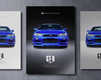 Nissan Skyline GT-R V-spec II R34 - Car Poster Print | Automotive