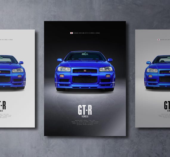 Nissan Skyline GT-R V-spec II R34 - Car Poster Print | Automotive