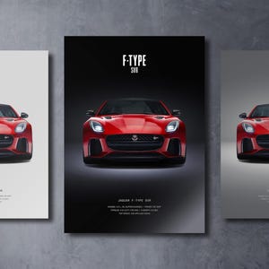 Jaguar F-Type SVR - Impresión de póster de coche / Arte mural automotriz / Regalo para amantes de los autos / Arte mural para niños, habitación de niños, oficina en casa