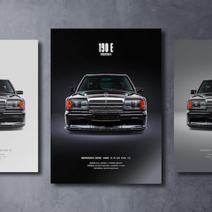 Mercedes 190 E Evo II - Póster de coche / Arte mural automotriz / Regalo para amantes de los coches / Arte mural para niños, habitación de niños, oficina en casa