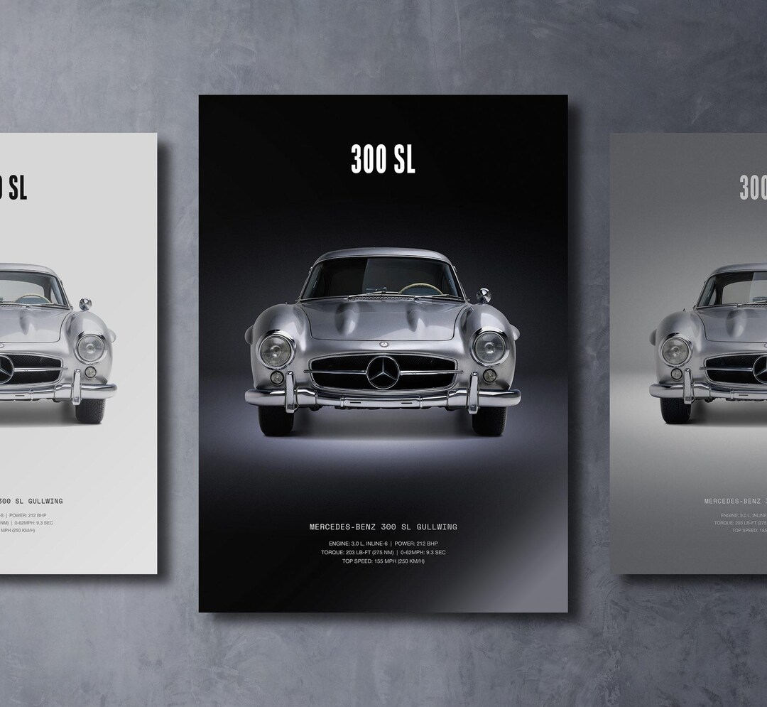 Mercedes 300 SL Gullwing - Car Poster Print | Automotive Wall Art | Car ...
