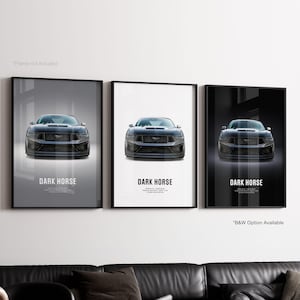 Ford mustang Dark Horse - Auto Poster Druck | Automobiles Wandbild | Auto-Liebhaber Geschenk | Wandkunst für Kinderzimmer, Jungenzimmer, Home Office