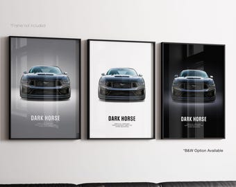 Ford Mustang Dark Horse - Car Poster Print | Automotive Wall Art | Car Lover Gift | Wall Art for Kids, Boys Room, Home Office