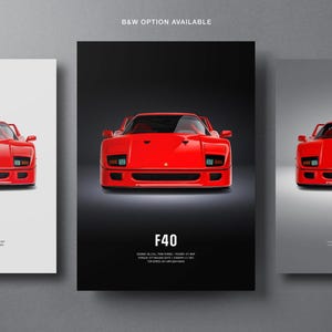 Póster de coche Ferrari F40, arte mural de automóviles, regalo para amantes de los automóviles, arte mural para niños, habitación de niños y oficina en casa