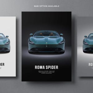 Ferrari Roma Spider - Poster auto / Stampa artistica da parete per auto / Regalo per amanti delle auto / Arte murale per bambini, cameretta dei ragazzi, ufficio a casa