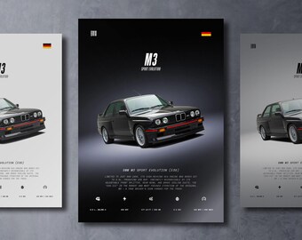 BMW E30 M3 Sport Evolution - Car Poster Print | Automotive Wall Art ...